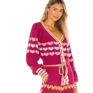 Loveshackfancy Buena Cropped Pink Heart Cardigan XS NWT